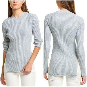 Theory Mouline Ribbed Knit Sweater Sky Blue Side Slit Size S NWT
